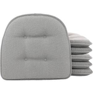 Klear Vu Omega Non-Slip Chair Cushions, Assembled in USA, U-Shaped Skid-Proof Seat Pads for Dining, Kitchen, Office, 15"x16", 6 Pack, Slub Gray
