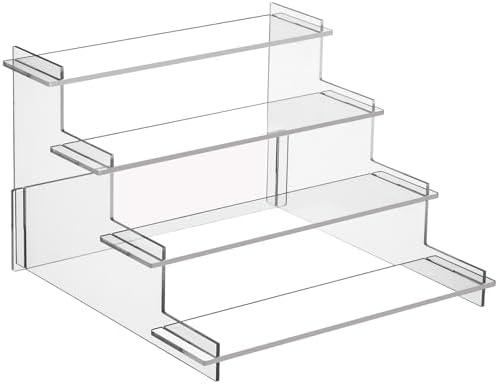 HENABLE 4 Tier Acrylic Display Risers, Perfume Organizer Stand, Cupcake Stand Holder, Clear Shelf Risers for Display Stands for Funko POP Figure, Dessert Shelves for Party, Decoration