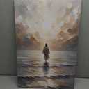 Jesus Walking on Water Canvas Wall Art, Christian Bible Stories Wall Decor Paintings, Jesus Walks on Water on Water Back Posters Prints Pictures for Church Living Room Bedroom 16x24 Inch Framed