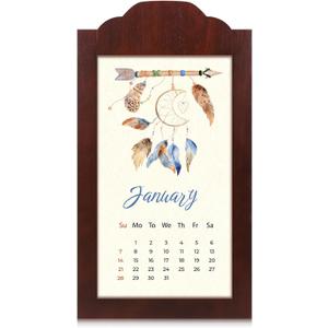 1 PCS Wall Calendar Frame, 2025 Classic Large Oak Wood Vertical 13 3/8" x 24" Calendar Holder Frame Hanger for Wall Decoration(Dark Red)