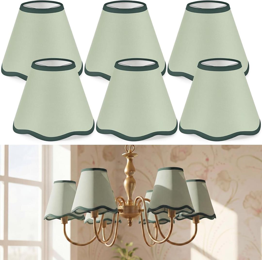 VIHOSE Set of 6 3'' Top x 6'' Bottom x 5'' High Lamp Shade with Petal Edge, Fabric Scalloped Lampshade, for Floor Wall Table Lamps Living Room Bedroom Easy Assembly (Light Green)