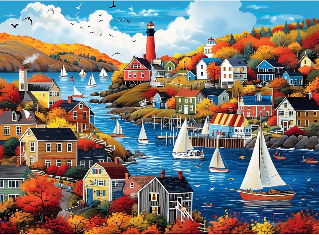 300 Pieces Puzzle for Adults | Town in Autumn Puzzle | Recycled Cardboard Large Piece Jigsaw Puzzles 300 Pieces | Challenging Game Home Decor Birthday Party Gift Toy for Adults Kids Seniors 20.5*15 in