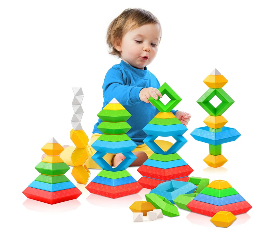 Toys for 1 2 3 4 5 Year Old Boys Girls Toddlers Preschool Learning Activities 30Pcs Building Blocks Stacking Educational Toys STEM Sensory Toys Gifts for Kids Age 1-2 2-4