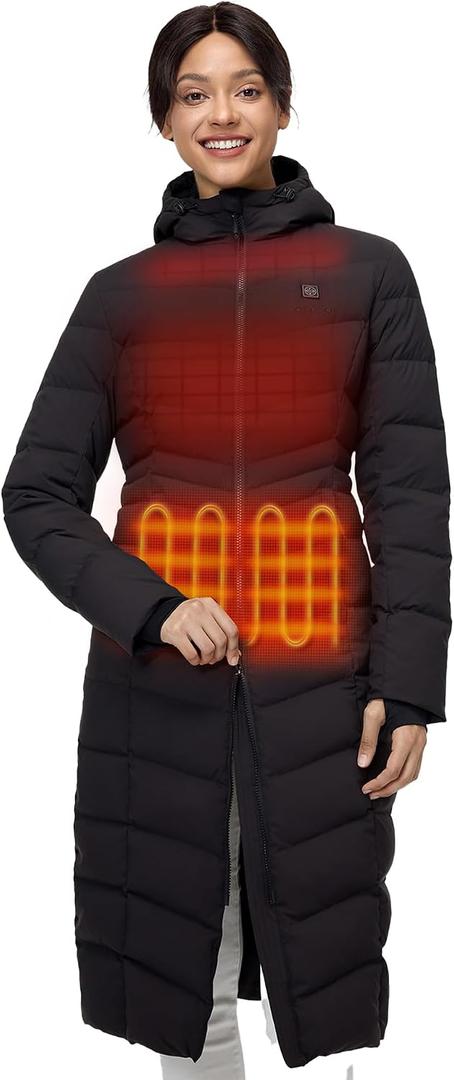 ORORO Women's Long Heated Down Parka with Battery, RDS Down (Black, M)