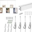 Picture Hanging System Click Rail Kits,- Innovative Art Hanging Rail System Including Two of White Rails 59", Four of Steel Cables, six of Hooks for hanging multiple frames, artwork, pictures, posters