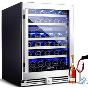 BODEGA 56 Bottle Wine Cooler, 24 Inch Dual Zone Wine Fridge with Double-Layer Glass Door, Wine Cooler Refrigerator with Digital Temperature Control and Temperature Memory, Wine Cooler for Home