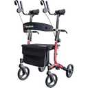 Aliseniors Upright Walker for Seniors - Stand Up Rollator with Seat, Foldable 4 Wheel Rolling Walker with All-Terrain 8" Wheels, Adjustable Padded Armrests (5'2"-6'2"), 300lbs Capacity, Black