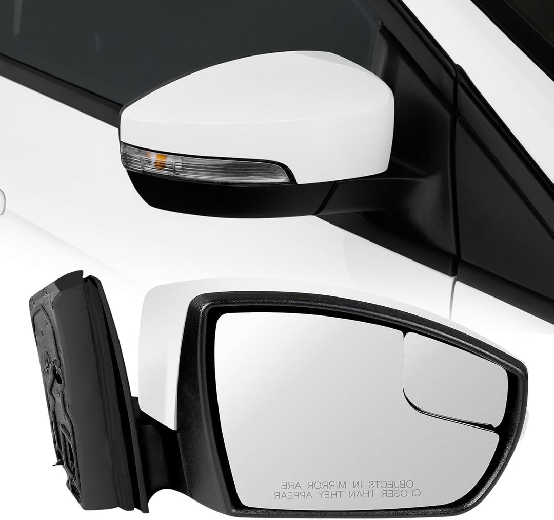 Right Passenger Side Door Mirror Compatible with Ford Focus 2012 2013 2014 2015 2016 2017 2018, Rear View Mirror with 7Pins, Electric Adjustment, Turn Signal and Sensor (White)