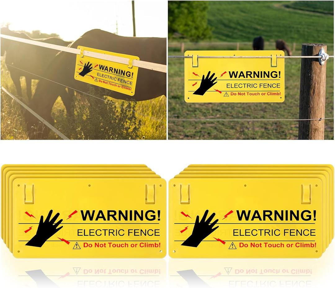 10 Pieces Plastic Electric Fence Warning Signs Hang on Caution Danger Electrical Fence Signs Bulk 9.6"x5" Do Not Touch or Climb for Protect Farm Home Safety