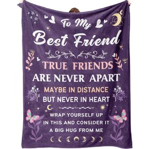 Best Friend Blanket Gifts on Christmas, Friendship Blanket Gifts for Women, Work Bestie, BFF, Soul Sister, for Women Friends on Mothers Day, Birthday, Xmas, to My Friend Throw Blanket, 60"x50" (Purple)