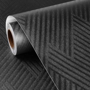 FunStick 24"x394" Black Geometric Peel and Stick Wallpaper for Bathroom Waterproof Textured Black Kitchen Cabinet Contact Paper Peel and Stick Matte Wallpaper for Office Wall Covering Desk Vinyl Wrap