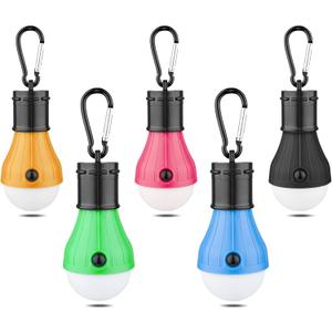 LED Camping Tent Lantern, Portable Outdoor Waterproof Emergency Light Bulb, Battery Powered with Clip Hook, Super Bright, for Hiking, PartyCamping, Fishing, Power Failure (5 Packs, Multi-Color)
