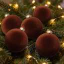 16 Pcs Velvet Ornaments for Christmas Tree - 3.15in Flocked Christmas Balls Ornaments - Hanging Decorations for Wreath, Mantel, Stair Railings, Windows, Gift Packages (Brown)