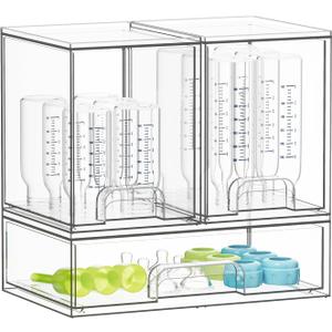 SpaceAid Bottle Storage Organizer Baby - Acrylic Bottles Station Organizer Container, Stackable Clear Drawers for Countertop, Vanity, Bathroom, Cabinet, Pantry Organization, 3 Pack, 2M1L, 10.9" H