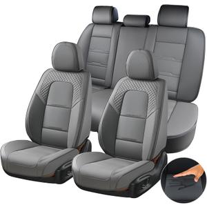Coverado Car Seat Covers Full Set, 5 Piece Car Seat Protector with Removable Headrest, Nappa Leather Breathable Front Back Rear Seat Cushion Universal Fit for Truck Automotive Most of Cars Gray