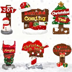 Bbiamsleep 6 Pcs Christmas Village Signs Mini Christmas Village Accessories Figurines with Mailbox Santa Snowmen Signage for Xmas Holiday Landscape Scene Decor