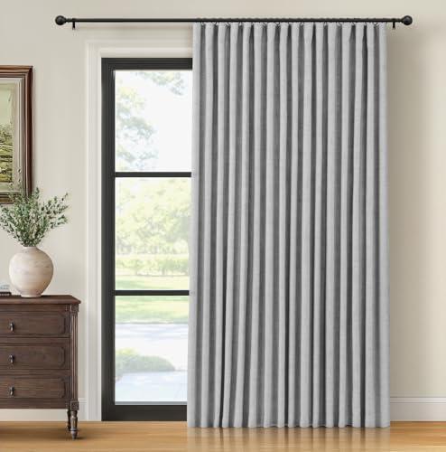 INOVADAY Thermal Sliding Door Curtains 100% Blackout Curtains for Bedroom, Sliding Glass Door Drapes Extra Wide for Patio Linen Textured Farmhouse Window Treatment, Grey, 1 Panel, W100xL84