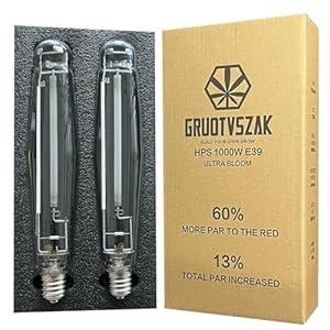 GRUOTVSZAK HPS 1000 Watt Grow Light Bulb E39 60% Increases on RED Spectrum 1950μmol 136000lm Ultra Bloom Flowering High Pressure Sodium 2-Pack