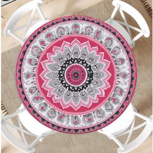 Waterproof Tablecloth with Elastic Tablecloth for Round Tables 36"-70" for Indoor Outdoor Patio Use, 52Inch, Pink and Grey Ethnic Folk Style