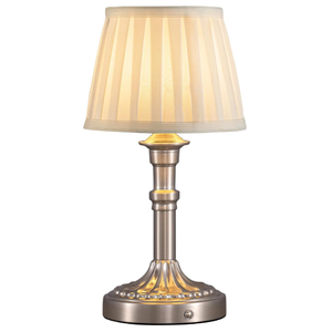 KDG Cordless Portables Table Lamp, LED Fabric Shade Small Desk Lamp, 5000mAh Battery Powered Lighting, 2700K Stepless Dimmable Light for Living Room, Dining Room, Bedroom, Bedside (Nickel)