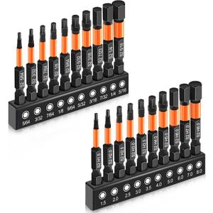 20PCS Premium Hex Bit Set, Impact Allen Wrench Drill Bit Set (Metric&SAE), 1/4” Hex-Shank S2 Alloy Steel Key Drill Bit Set with Magnetism, CNC Machined Tips, 2" Long with Storage Box