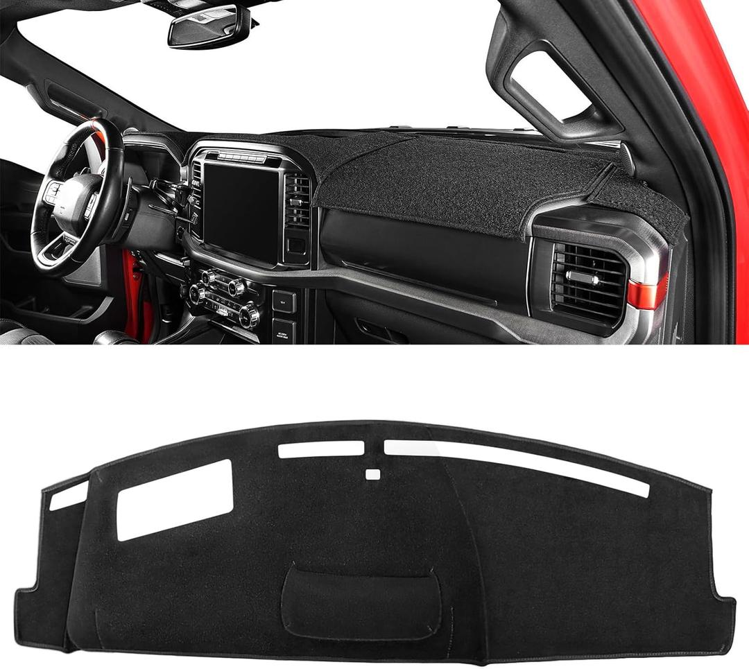 Pigenius Dash Cover for Ford F-250 F-350 F-450 F-550 2023-2026, Custom Fit Non Slip Dashboard Mat for Models with HUD with Center Speaker with 2 Glove Boxes, Polyester Dashboard Cover Black