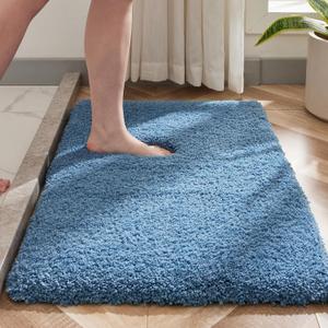 Blue Bathroom Rug 24x36 Non Slip Fluffy Bath Mat for Bathroom Floor Washable Plush Luxury Bath Rug for Tub Soft Shaggy Absorbent Shower Sink Mat