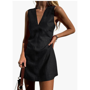 hibshaby Womens Summer Cotton Linen V Neck Short Dress 2025 Sleeveless Mini Dress Casual Tank Dress Sundress with Pockets
XL