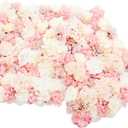 6 Pcs Artificial Flower Wall Panels, 24x16 Inch Pink & White Silk Rose Hydrangea Floral Backdrop for Wedding Party Decor, Faux Flower Mat for Home Garden Wall Decoration