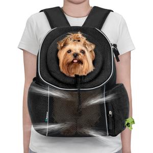 PetAmi Dog Front Carrier Backpack, Ventilated Adjustable Dog Pet Cat Chest Carrier Backpack, Dog Carrier for Hiking Camping Travel, Small Dog Puppy Medium Cat Carrying Bag, Max 14 lbs, Black (Large (16.5x10x17))