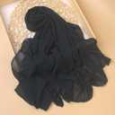 Solid Color Bubble Chiffon Hijab With Crochet Elegant Soft Georgette Shawl Scarf For Abaya Dress Headscarf (Yellow)