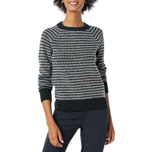Amazon Essentials Crewneck Sweater for Women, Soft-Touch (Small, Black Charcoal White Stripe)