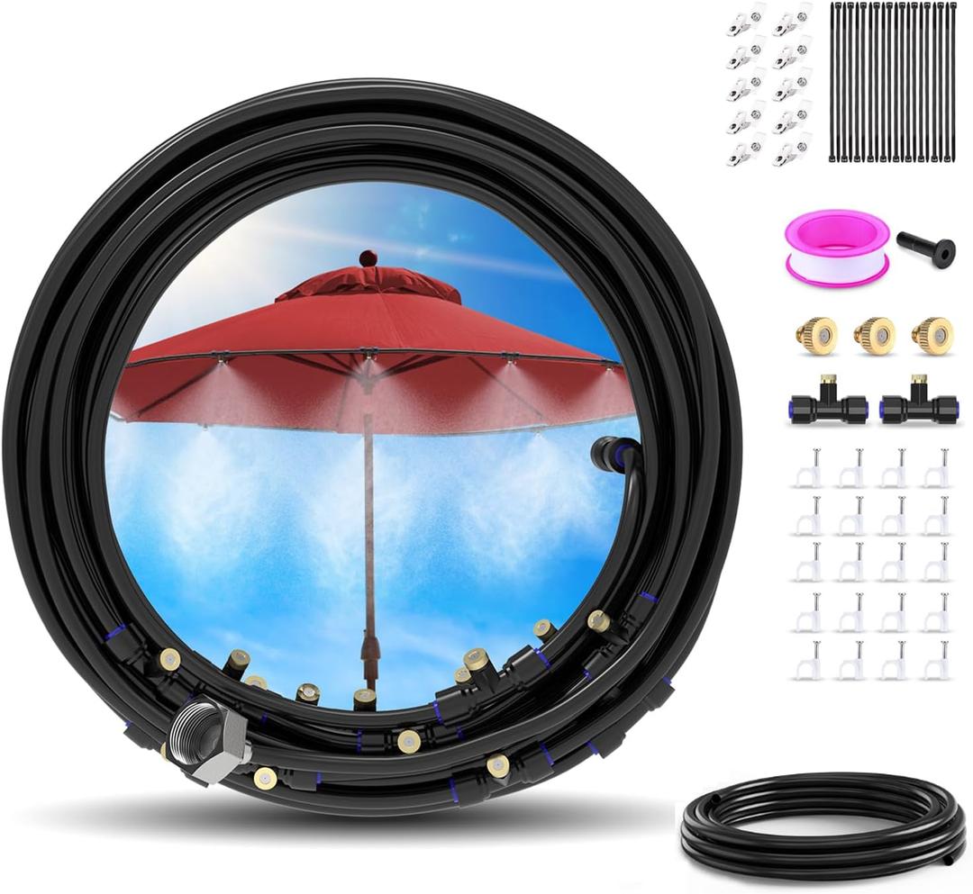 Keten 72FT Misting Cooling System, 59FT(18m)+Extra 13FT(4m) Misting Line, Misters System for Outdoor Patio Garden Greenhouse Pasture with 18 T-Joints+18 Mist Nozzles+3/4 Brass Adapter