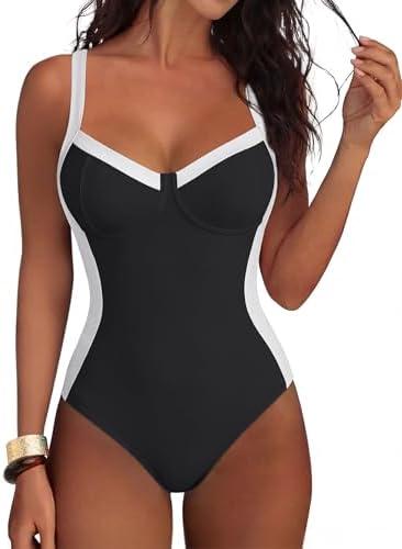 ANRABESS Womens One Piece Swimsuit Slimming Color Block Bathing Suit Full Coverage Swimwear 2026 Beach Vacation Clothes Medium
