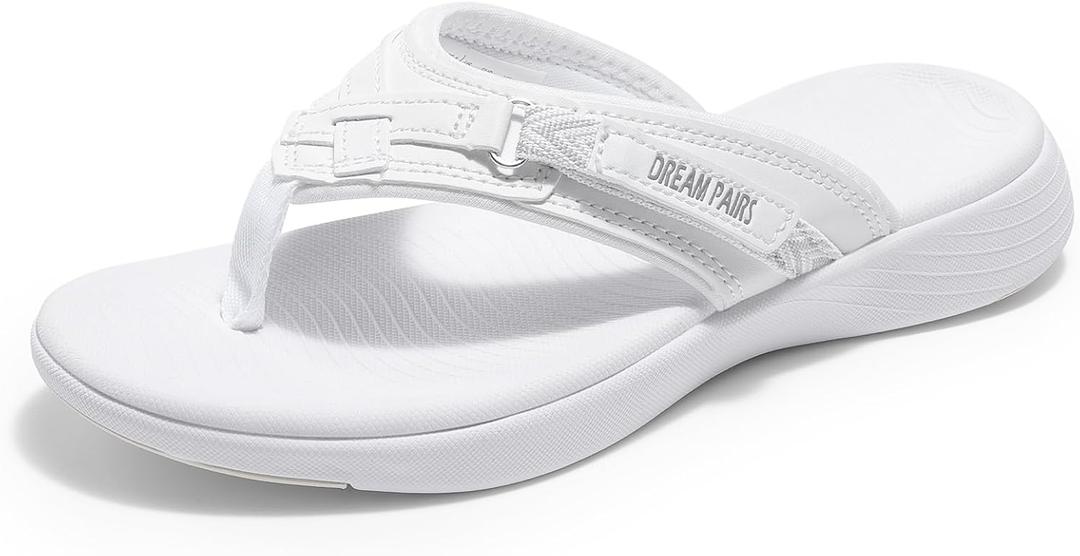 DREAM PAIRS Women's Arch Support Flip Flops Comfortable Thong Sandals (5.5, White)