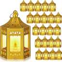 Hortsun 20 Pcs Vintage Mini Lantern Christmas Centerpiece LED Decorative Candles for Table Battery Powered Hanging Tealight Wedding Home Decor(Shiny Gold)