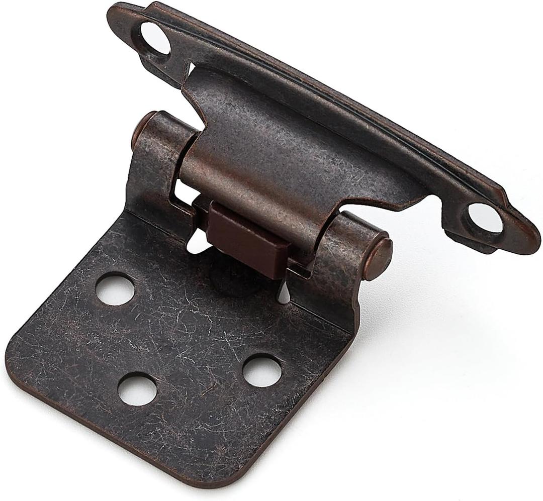 Ravinte 50 Pack (25 Pairs) 1/2" Overlay Cabinet Hinges, Self-Closing Semi-Concealed Face Mount, Antique Copper Decorative Hardware with Door Bumpers for Kitchen & Cupboard Doors