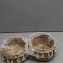 Set of 2 Small Flower Girl Basket, Rattan Wedding Wicker Basket with Pearl Handle, Ribbon Bow, Silk Petals, Rustic Boho Handwoven Gift Baskets for Confetti, Garden Decor, Picnic
