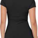 Albe Rita Women Short Sleeve T-Shirt Cap V Neck Shirts for Women Ribbed Casual Top Knit Slim Fit for Summer (Black, XXL)