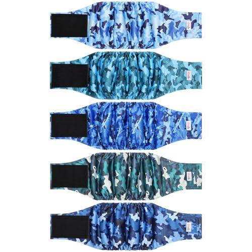 5 Pack Dog Diapers Male Reusable, Premium Belly Bands for Dogs, High Absorbing Male Dog Pee Wraps for Doggie in Incontinence or Excitable Urination Camouflage Pattern M