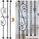 10 Pack Wrought Iron Balusters, 44" Balusters for Staircase Interior, Decorative Metal Stair Spindles with 20 Fixed Swivel Shoes, Satin Black