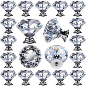 26 pcs Glass Cabinet Knobs Crystal Drawer Pulls Clear 30 mm Diamond for Kitchen, Bathroom Cabinet, Dresser and Cupboard by DeElf