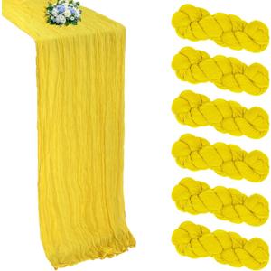 6 Pack Yellow Cheesecloth Table Runner 10FT Boho Cheese Cloths Gauze Fabric Table Runners 120 Inch Rustic Sheer for Spring Wedding Birthday Party Baby Shower Holiday Home
