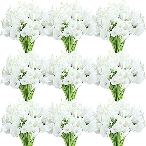 Janinka  Calla Lily Artificial Flowers Bulk Calla Lilies Bouquet for Wedding Fake Faux Bridal Bouquet Silk Lily Bouquet for Party Decoration, 14 Inch (White)