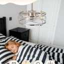 20" Farmhouse Fandelier Ceiling Fan with Light, Caged Bladeless Ceiling Fans with Lights and Remote, Rustic Small Enclosed with 6 Speeds for Bedroom, Kitchen, Living Room, Silver