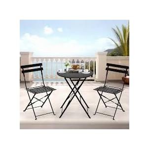 LAMMOON Patio Bistro Set Folding Square Table and Chairs,3 Pieces Patio Dining Sets for Garden Indoor Outdoor,Metal Frame Furniture(Black)