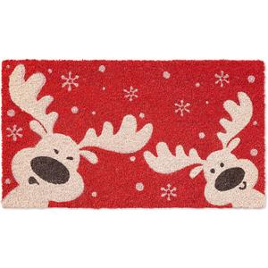 Christmas Door Mat Set, 2-Piece Layered Welcome Mat Combo with Red White Buffalo Check Rug and Coir Doormat, Holiday Outdoor Front Porch Entryway Decor for Patio, Garden, Indoor