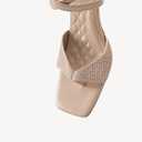 NEWBELLA MOUSSE FIT Women Square Toe Heeled Sandals, Sweet Mesh Women Heeled Sandals with Stiletto Heel for Party Wedding Dress Shoes Apricot, 7.5 (Beige)