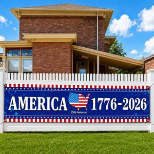 3 x 4th of July 250th Anniversary Banner – America 1776-2026 Patriotic Stars and Stripes Porch Yard Decoration for Independence Day Party