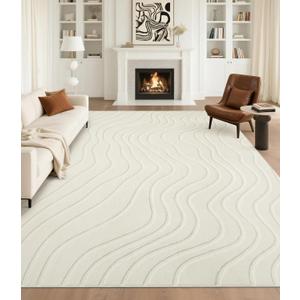 YIHOUSE 8x10 Striped Area Rug, Modern Washable Stain Resistant Rugs Non Slip, Soft Indoor Large Floor Carpet for Living Room, Bedroom,Dining Room, White